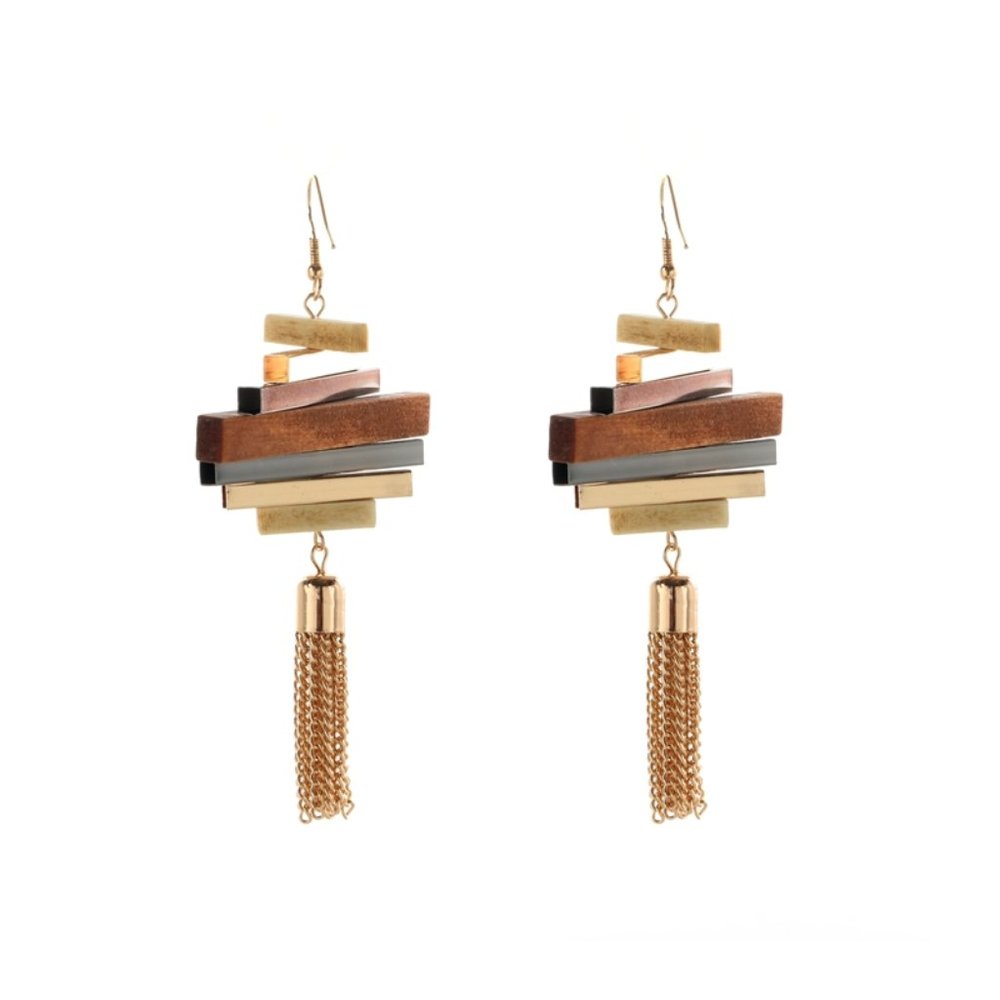 💕last one Boho Nature Wood Tassel Dangle Earrings - Picture 4 of 6